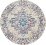 Nourison Grafix Traditional Ivory/Pink 4' x Round Area -Rug, Easy -Cleaning, Non Shedding, Bed Room, Living Room, Dining Room, Kitchen (4 Round)