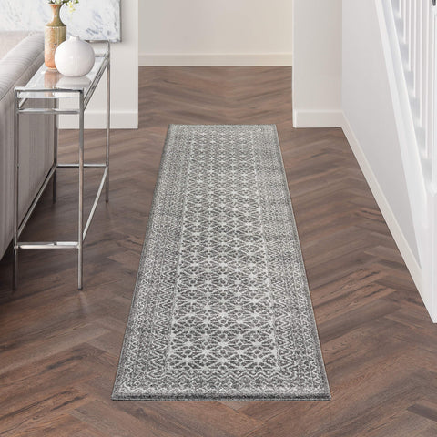 Nourison Royal Moroccan Bohemian Charcoal/Silver 2'3' x 10' Area -Rug, Easy -Cleaning, Non Shedding, Bed Room, Living Room, Dining Room, Kitchen (2x10)