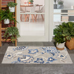 Nourison Aloha Indoor/Outdoor Modern Blue Grey 2'8" x 4' Area Rug, Easy Cleaning, Non Shedding, Bed Room, Living Room, Dining Room, Backyard, Deck, Patio (3x4)