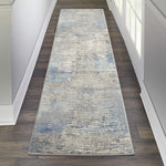 Nourison Solace Modern Abstract Ivory/Grey/Blue 2'3" x 7'3" Area Rug, Easy Cleaning, Non Shedding, Bed Room, Living Room, Dining Room, Kitchen, (7' Runner)