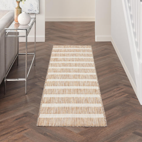 Nourison Positano Beige 2' x 6' Striped Area Rug, Easy Clean, Non Shedding, Bedroom, Living Room, Dining Room, Kitchen (6' Runner)