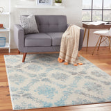 Nourison Tranquil Damask Ivory/Turquoise 4' x 6' Area Rug, Easy Cleaning, Non Shedding, Bed Room, Living Room, Dining Room, Kitchen (4x6)