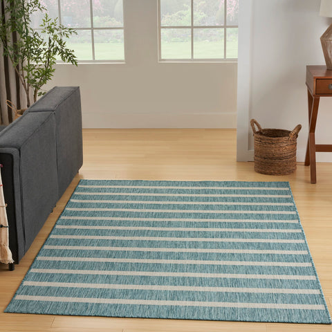 Nourison Positano Indoor/Outdoor Aqua Ivory 5' x 7' Area Rug, Easy Cleaning, Non Shedding, Bed Room, Living Room, Dining Room, Deck, Backyard, Patio (5x7)
