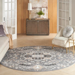 Nourison Elation Transitional Grey 5'3" x Round Area -Rug, Easy -Cleaning, Non Shedding, Bed Room, Living Room, Dining Room, Kitchen (5 Round)