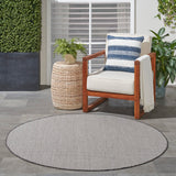 Nourison Courtyard Indoor/Outdoor Ivory/Charcoal 5 x Round Area Rug, Easy Cleaning, Non Shedding, Bed Room, Living Room, Dining Room, Backyard, Deck, Patio (5 Round)