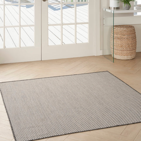 Nourison Courtyard Indoor/Outdoor Ivory/Charcoal 5' x Square Area Rug, Easy Cleaning, Non Shedding, Bed Room, Living Room, Dining Room, Backyard, Deck, Patio (5 Square)