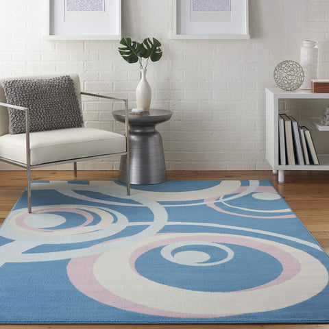 Nourison Grafix Geometric Blue Multi Colored 3'9" x 5'9" Area Rug, Easy Cleaning, Non Shedding, Bed Room, Living Room, Dining Room, Kitchen (4x6)