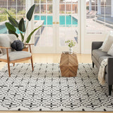 Nourison Essentials Outdoor Ivory Black 5' x 7' Area Rug, Easy Cleaning, Non Shedding, Bed Room, Living Room, Dining Room, Deck, Backyard, Patio (5x7)
