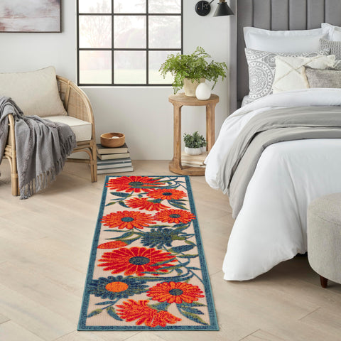 Nourison Aloha Indoor/Outdoor Ivory Multicolor 2'3" x 8' Area Rug, Easy-Cleaning, Non Shedding, Bed Room, Living Room, Dining Room, Backyard, Deck, Patio (2x8)