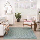 Nourison Easy Care Moroccan Aqua/Teal 5' x 7' Area Rug, Trellis, Easy Cleaning, Non Shedding, Bed Room, Living Room, Dining Room, Backyard, Deck, Patio (5x7)