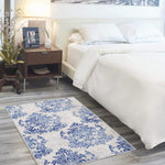 Nourison Whimsicle Damask Ivory Navy 3' x 5' Area Rug, Easy Cleaning, Non Shedding, Bed Room, Living Room, Dining Room, Kitchen (3x5)