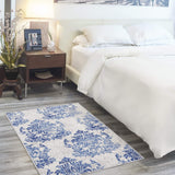 Nourison Whimsicle Damask Ivory Navy 3' x 5' Area Rug, Easy Cleaning, Non Shedding, Bed Room, Living Room, Dining Room, Kitchen (3x5)