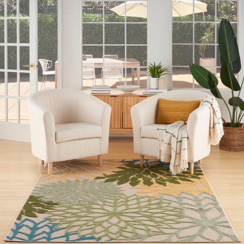 Nourison Aloha Tropical Indoor/Outdoor Green Multicolor 3'6" x 5'6" Area Rug, Easy Cleaning, Non Shedding, Bed Room, Living Room, Dining Room, Backyard, Deck, Patio (4x6)