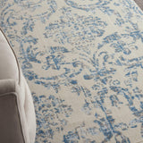 Nourison Jubilant Damask Ivory/Blue 3' x 5' Area-Rug, Easy-Cleaning, Non Shedding, Bed Room, Living Room, Dining Room, Kitchen (3x5)