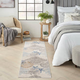 Nourison Pompeii Nature Ivory Grey Blue 2'3" x 7'6" Area Rug, Easy Cleaning, Non Shedding, Bed Room, Living Room, Dining Room, Kitchen (2x8)