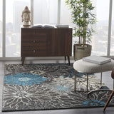 Nourison Passion Charcoal/Blue 3'9" x 5'9" Area Rug, Floral, Farmhouse, Easy Cleaning, Non Shedding, Bed Room, Living Room, Dining Room, Kitchen, (4' x 6')