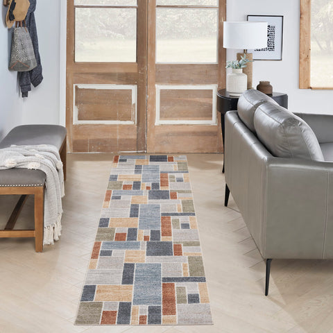 Nourison Astra Machine Washable Geometric Multicolor 2'2" x 10' Area Rug, Easy -Cleaning, Non Shedding, Bed Room, Living Room, Dining Room, Kitchen (2x10)