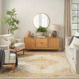 Nourison Grafix Center medallion Cream Multicolor 5'3" x 7'3" Area -Rug, Easy -Cleaning, Non Shedding, Bed Room, Living Room, Dining Room, Kitchen (5x7)