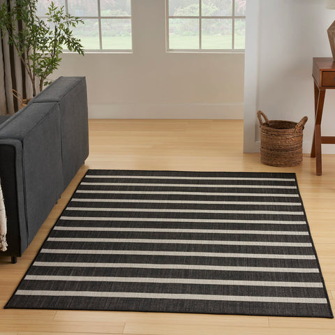 Nourison Positano Indoor/Outdoor Black Ivory 4' x 6' Area Rug, Easy Clean, Non Shedding, Bed Room, Living Room, Dining Room, Deck, Backyard, Patio (4x6)
