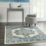 Nourison Traditional Vintage Traditional Ivory Blue 5'3" x 7'3" Area Rug, Easy Cleaning, Non Shedding, Bed Room, Living Room, Dining Room, Kitchen (5x7)