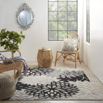 Nourison Aloha Indoor/Outdoor Black White 3'6" x 5'6" Area Rug, Tropical, Botanical, Easy Cleaning, Non Shedding, Bed Room, Living Room, Dining Room, Deck, Backyard, Patio (3x5)