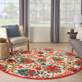 Nourison Aloha Indoor/Outdoor Red Multicolor 5'3" x Round Area -Rug, Easy -Cleaning, Non Shedding, Bed Room, Living Room, Dining Room, Backyard, Deck, Patio (5 Round)