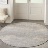 Nourison Essentials Indoor/Outdoor Solid Abstract Grey/Beige 6' x Round Area Rug, Easy Cleaning, Non Shedding, Bed Room, Living Room, Dining Room, Backyard, Deck, Patio (6 Round)