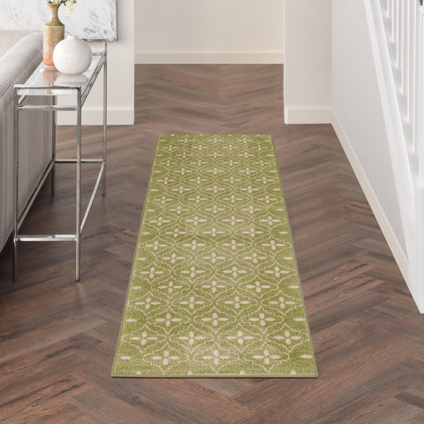 Nourison Essentials Indoor/Outdoor Green Ivory 2'2" x 7'6" Area Rug, Easy Cleaning, Non Shedding, Bed Room, Living Room, Dining Room, Backyard, Deck, Patio (2x8)