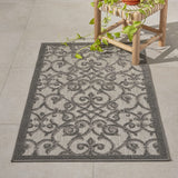 Nourison Aloha Indoor/Outdoor Grey/Charcoal 2'8" x 4' Area Rug, Transitional, French Country, Easy Cleaning, Non Shedding, Bed Room, Kitchen, Living Room, Deck, Backyard, (3' x 4')