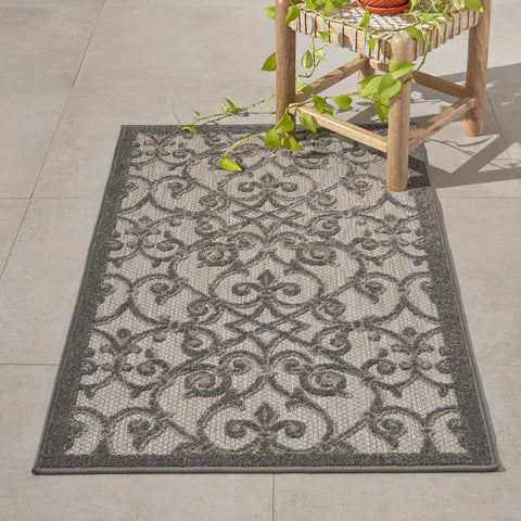 Nourison Aloha Indoor/Outdoor Grey/Charcoal 2'8" x 4' Area Rug, Transitional, French Country, Easy Cleaning, Non Shedding, Bed Room, Kitchen, Living Room, Deck, Backyard, (3' x 4')