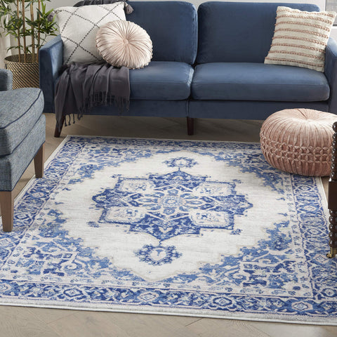 Nourison Whimsicle Traditional Ivory Blue 5' x 7' Area Rug, Easy Cleaning, Non Shedding, Bed Room, Living Room, Dining Room, Kitchen (5x7)