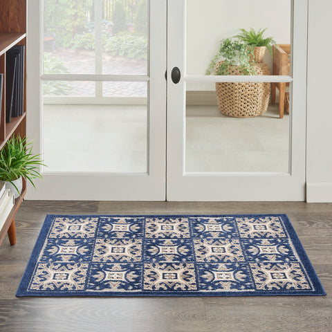 Nourison Aloha Indoor/Outdoor Blue 2'8" x 4' Area Rug, Easy Cleaning, Non Shedding, Bed Room, Living Room, Dining Room, Backyard, Deck, Patio (3x4)