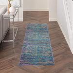 Nourison Passion Abstract Blue/Multicolor 2'2" x 7'6" Area Rug, Easy Clean, Non Shedding, Bed Room, Living Room, Dining Room, Kitchen (2x8)