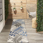 Nourison Aloha Indoor/Outdoor Grey/Blue 2'3" x 10' Area Rug, Easy Cleaning, Non Shedding, Bed Room, Living Room, Dining Room, Backyard, Deck, Patio (2x10)