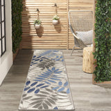 Nourison Aloha Indoor/Outdoor Grey/Blue 2'3" x 10' Area Rug, Easy Cleaning, Non Shedding, Bed Room, Living Room, Dining Room, Backyard, Deck, Patio (2x10)