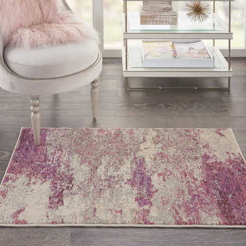 Nourison Celestial Modern Abstract Ivory/Pink 2'2" x 3'9" Area -Rug, Easy -Cleaning, Non Shedding, Bed Room, Living Room, Dining Room, Kitchen (2x4)