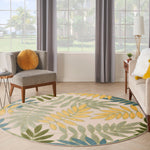 Nourison Aloha Indoor/Outdoor Green Multicolor 5'3" x Round Area Rug, Easy Cleaning, Non Shedding, Bed Room, Living Room, Dining Room, Backyard, Patio, Deck (5 Round)
