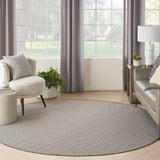 Nourison Courtyard Indoor/Outdoor Ivory/Charcoal 6' x Round Area Rug, Easy Cleaning, Non Shedding, Bed Room, Living Room, Dining Room, Backyard, Deck, Patio (6 Round)