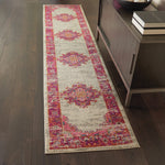 Nourison Passion Ivory/Fuchsia 2'2'' x 7'6'' Area-Rug, Boho, Traditional, Easy-Cleaning, Non Shedding, Bed Room, Living Room, Hallway, (8' Runner)