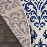 Nourison Grafix Damask White/Blue 5'3" x Round Area -Rug, Easy -Cleaning, Non Shedding, Bed Room, Living Room, Dining Room, Kitchen (5 Round)