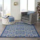 Nourison Aloha Indoor/Outdoor Grey/Blue 5'3" x 7'5" Area Rug, Transitional, French Country, Easy Cleaning, Non Shedding, Bed Room, Kitchen, Living Room, Deck, Backyard, (5' x 8')