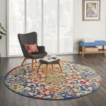 Nourison Aloha Indoor/Outdoor Multicolor 7'10" x Round Area Rug, Transitional, French Country, Easy Cleaning, Non Shedding, Bed Room, Kitchen, Living Room, Deck, Backyard, (8' Round)