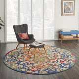 Nourison Aloha Indoor/Outdoor Multicolor 7'10" x Round Area Rug, Transitional, French Country, Easy Cleaning, Non Shedding, Bed Room, Kitchen, Living Room, Deck, Backyard, (8' Round)