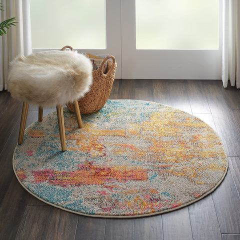 Nourison Celestial Modern Abstract Sealife 5'3" x Round Area -Rug, Easy -Cleaning, Non Shedding, Bed Room, Living Room, Dining Room, Kitchen (5 Round)