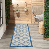 Nourison Garden Party Ivory Blue 2'2" x 7'6" Area Rug, Traditional, Trellis, Bed Room, Living Room, Dining Room, Kitchen, Easy Cleaning, Non Shedding, (8' Runner)