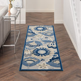 Nourison Aloha Indoor/Outdoor Blue/Grey 2'3" x 8' Area Rug, Floral, Contemporary, Easy-Cleaning, Non-Shedding, Bed Room, Living Room, Deck, Backyard, (8' x Runner)