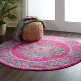 Nourison Passion Fuchsia 5'3" x Round Area Rug, Boho, Traditional, Easy Clean, Non Shedding, Bed Room, Living Room, Hallway, (5' Round)