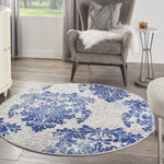 Nourison Whimsicle Damask Ivory Navy 5' x round Area Rug, Easy Cleaning, Non Shedding, Bed Room, Living Room, Dining Room, Kitchen (5 Round)