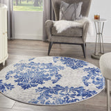 Nourison Whimsicle Damask Ivory Navy 5' x round Area Rug, Easy Cleaning, Non Shedding, Bed Room, Living Room, Dining Room, Kitchen (5 Round)