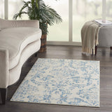 Nourison Jubilant Damask Ivory/Blue 3' x 5' Area-Rug, Easy-Cleaning, Non Shedding, Bed Room, Living Room, Dining Room, Kitchen (3x5)
